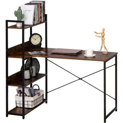 HOMCOM Industrial Computer Table 4-Tier Storage Shelf Metal Frame Black