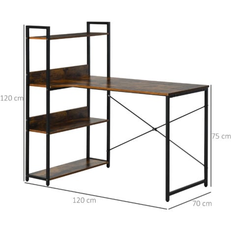 HOMCOM Industrial Computer Table 4-Tier Storage Shelf Metal Frame Black
