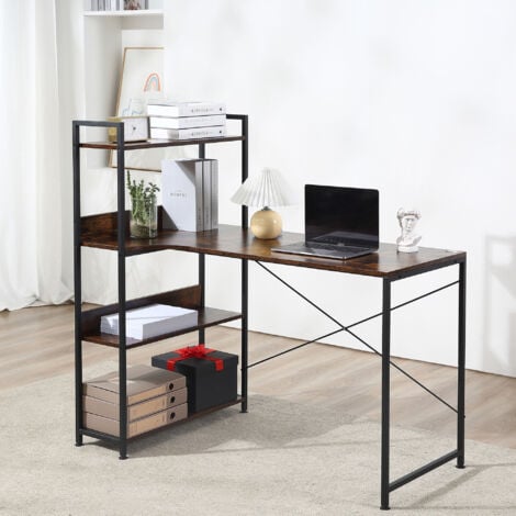 HOMCOM Industrial Computer Table 4-Tier Storage Shelf Metal Frame Black