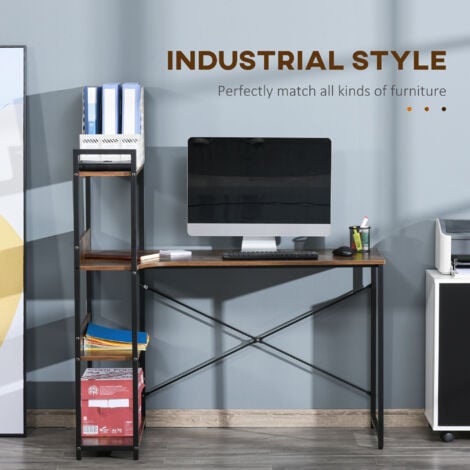 HOMCOM Industrial Computer Table 4-Tier Storage Shelf Metal Frame Black