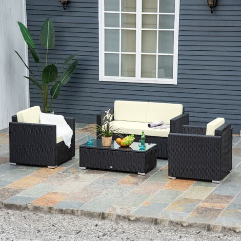 Outsunny 4 piece cushioned outdoor rattan wicker discount sofa sectional patio furniture set