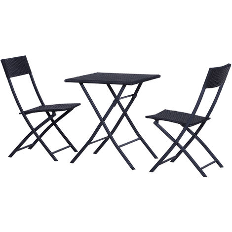 Outsunny 3PC Bistro Set Rattan Furniture Garden Folding Chair Table  Black