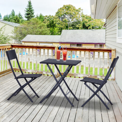 Outsunny 3PC Bistro Set Rattan Furniture Garden Folding Chair Table  Black