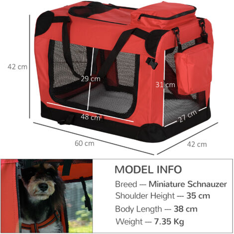 PawHut 60cm Foldable Pet Carrier, Soft Side Pet Travel Crate w/ Mat, Red