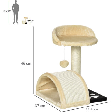 PawHut Cat Tree Scratching Scratcher Post Kitten Activity Centre Climber Hanging Ball Beige