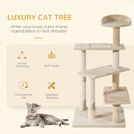 PawHut Cat Tree Scratcher, Climbing Post, Kitten Pets Scratching Furniture Tower Beige