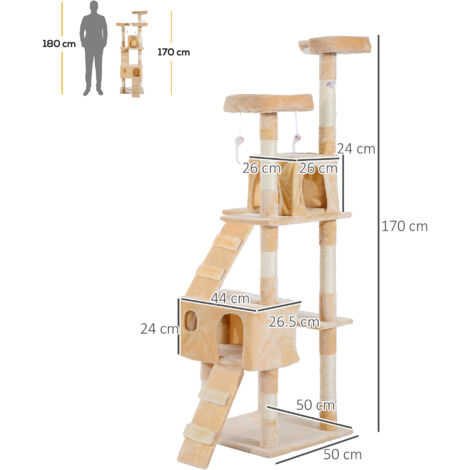 PawHut Cat Tree Scratcher Activity Centre, Condo Scratching Post Toy Bed Cream