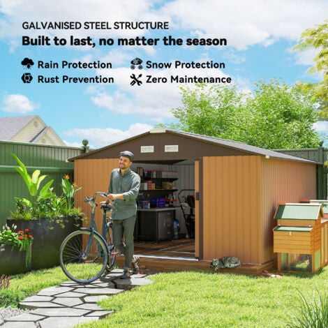 Outsunny Outdoor Garden Storage Shed w/2 Doors Galvanised Metal Yellow
