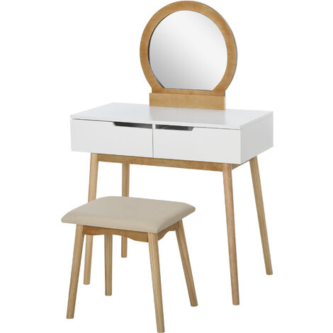 HOMCOM Dressing Table & Stool Set w/ Drawers Mirror Modern Elegant Vanity Brown