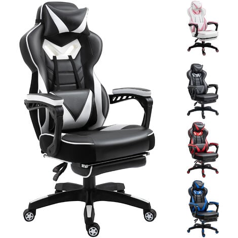 Vinsetto Gaming Chair Ergonomic Reclining Manual Footrest 5 Wheels Stylish White