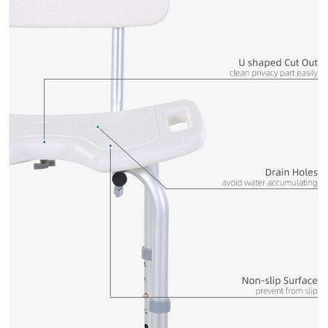 HOMCOM Adjustable Aluminum Shower Bath Stool Spa Chair w/ Non-Slip Feet, Handle