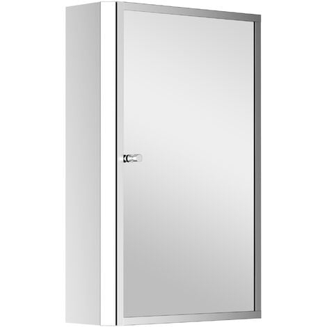 HOMCOM Stainless Steel Bathroom Mirror Cabinet 2 Shelves w/ Single Door (60L x 40H x 13D (cm))