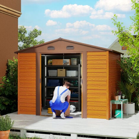 Outsunny Garden Shed Wood Effect Tool Storage Sliding Door Wood Grain 278x195x215cm