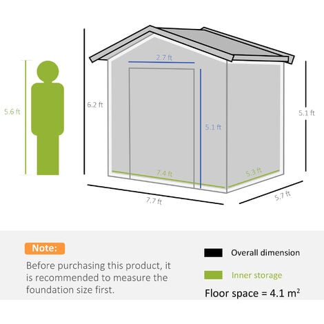 Outsunny Garden Storage Shed with Double Sliding Door Outdoor Grey