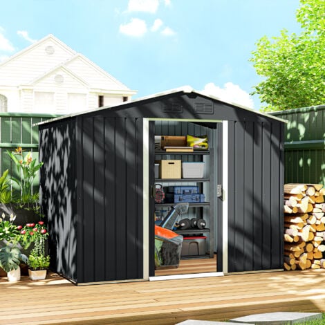 Outsunny Garden Storage Shed with Double Sliding Door Outdoor Grey