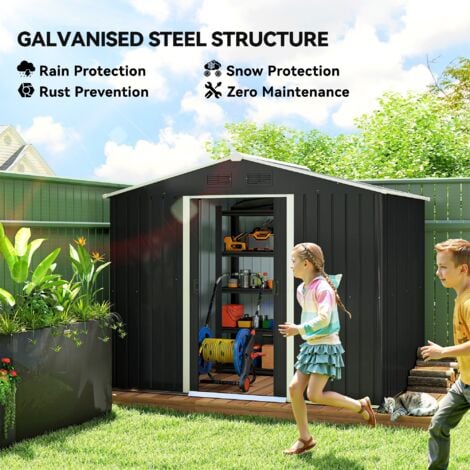 Outsunny Garden Storage Shed with Double Sliding Door Outdoor Grey