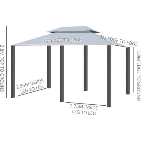 Outsunny 3 x 4m Outdoor 2-Tier Steel Frame Gazebo with Curtains Outdoor Backyard Grey