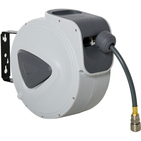 DURHAND Retractable Air Hose Reel Auto Self-Winding Wall Mounted 1/4  10m+90cm 15m