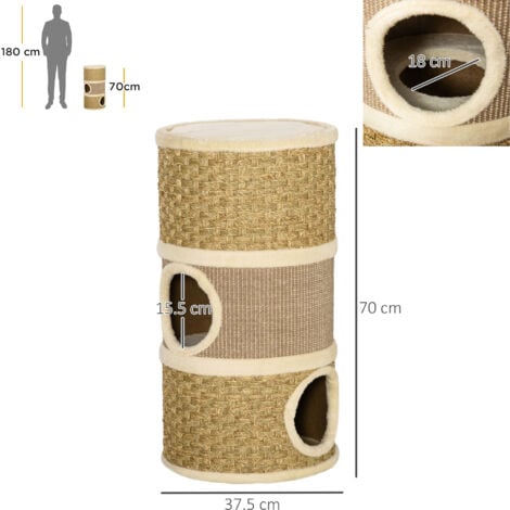 PawHut Cat Scratching Barrel Kitten Tree Tower with Sisal and Seaweed Rope