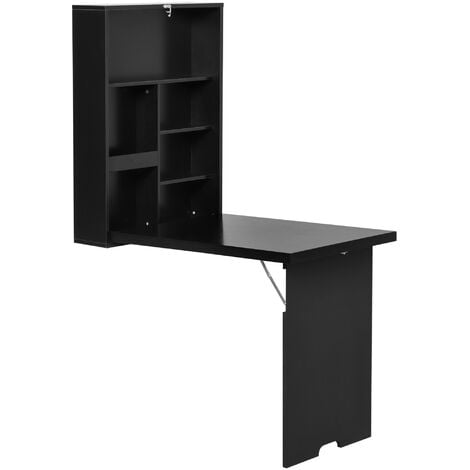 HOMCOM Multi-Functional Folding Wall-Mounted Drop-Leaf Table w/Chalkboard Shelf