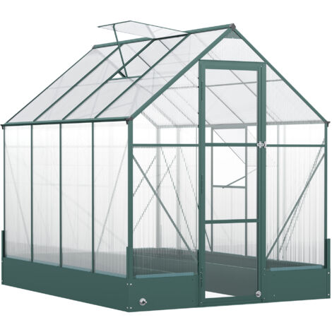 Outsunny Walk-in Greenhouse Garden Polycarbonate Aluminium w/ Smart Window 6x8ft