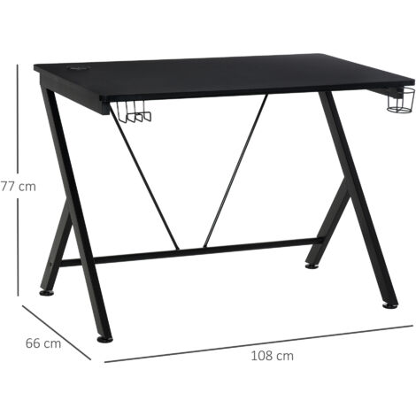 HOMCOM Gaming Desk Computer Table with Cup Holder, Headphone Hook, Cable Hole