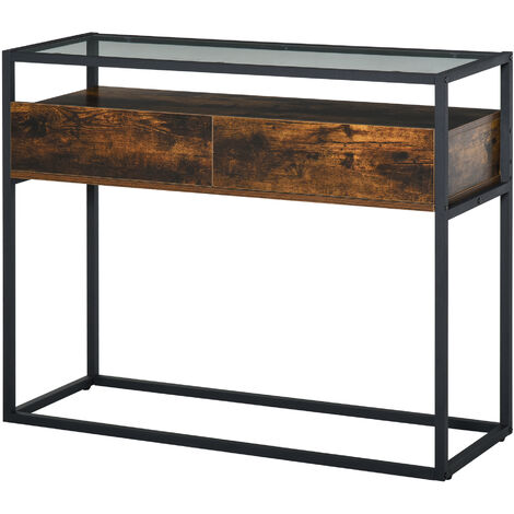 HOMCOM Industrial Style Console Table Desk w/Drawers Glass Shelf Home Furniture