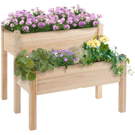 Outsunny 2-Piece Solid Fir Wood Plant Raised Bed Garden Step Planter Stand