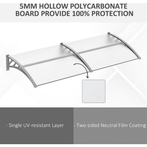 Outsunny Door Canopy Awning Outdoor Window Rain Shelter for Door 196 x 75cm Clear