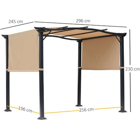 Outsunny Outdoor Retractable Gazebo Overhead Backyard Shade Sun Shelter Steel