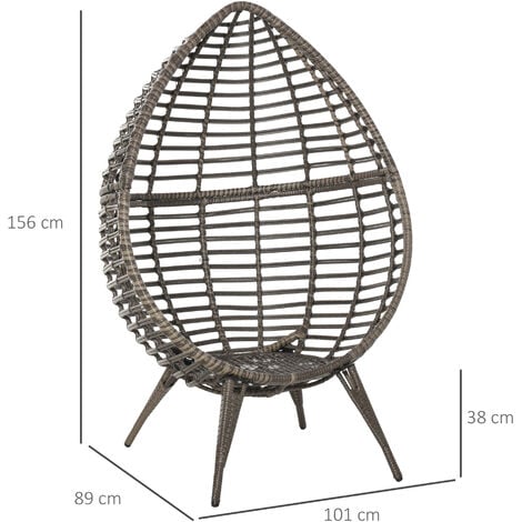 Outsunny Outdoor indoor Wicker Teardrop Chair with Cushion Rattan Lounger Grey