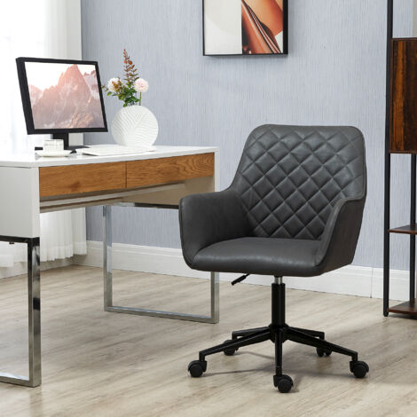 Vinsetto Office Desk Chair, Leather-Feel Fabric Computer Swivel Chair with Rolling Wheels and Adjustable Height for Home Grey