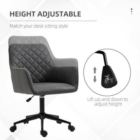 Vinsetto Office Desk Chair, Leather-Feel Fabric Computer Swivel Chair with Rolling Wheels and Adjustable Height for Home Grey