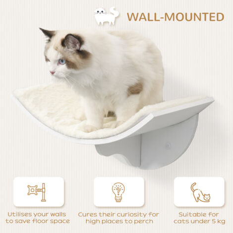 PawHut Wood Cat Shelves Wall-Mounted Shelter Curved Kitten Bed Cat Perch Climber White