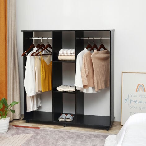 HOMCOM Mobile Double Open Wardrobe w/ Clothes Hanging Rail Colthing White