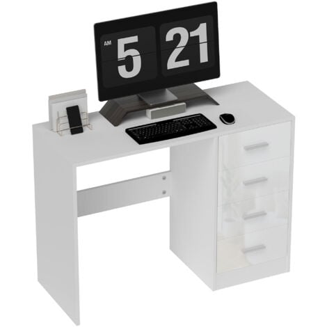HOMCOM Computer Writing Desk with 4 Drawers, High Gloss Home Office Workstation
