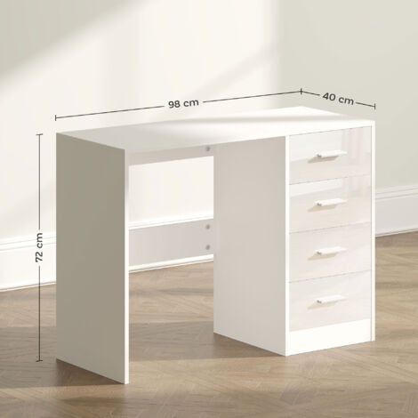 HOMCOM Computer Writing Desk with 4 Drawers, High Gloss Home Office Workstation