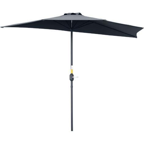 Outsunny 2.7m Garden Half Parasol, Outdoor Balcony Umbrella with 5 Steel Ribs, Patio Sun Shade Grey