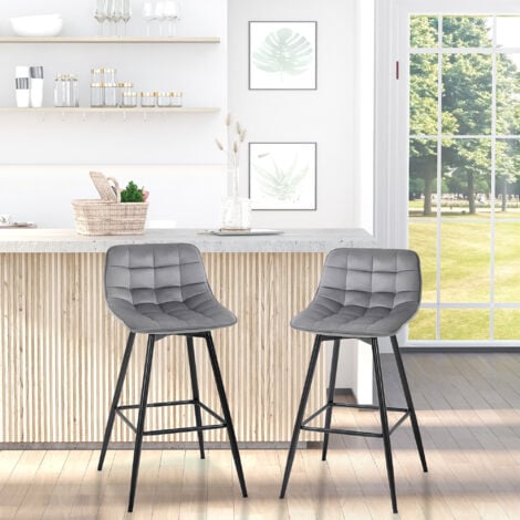 HOMCOM Kitchen Counter Chairs Set of 2 Velvet-Touch Dining Chairs Bar Stools