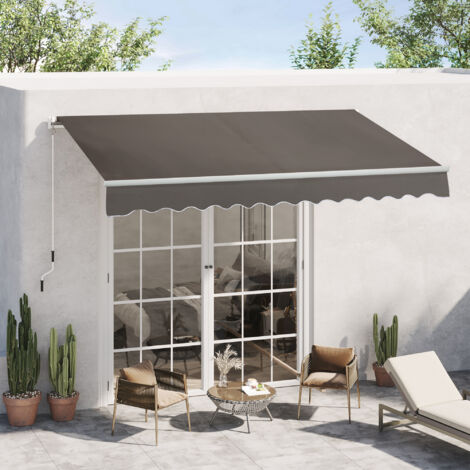 Outsunny Manual Retractable Awning Garden Shelter Canopy Grey
