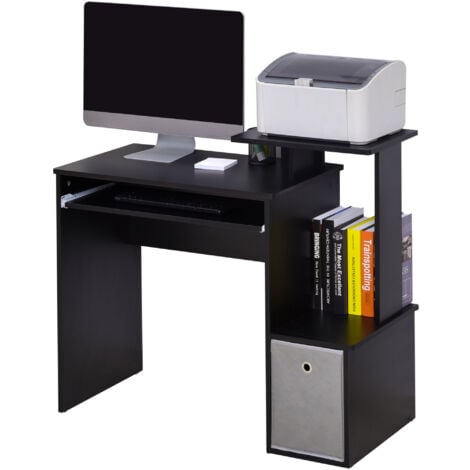 HOMCOM Computer Desk with Sliding Keyboard Tray Storage Drawer Shelf Black
