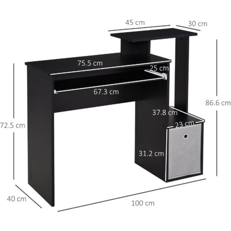 HOMCOM Computer Desk with Sliding Keyboard Tray Storage Drawer Shelf Black