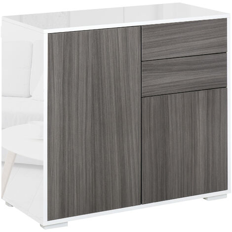 High Gloss Push-Open Side Cabinet with 2 Drawer, 2 Door Cabinet for Home Office Grey