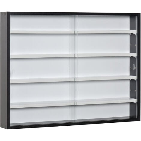 HOMCOM 5-Tier Wall Display Shelf Unit Cabinet w/ Shelves Glass Doors Black/White