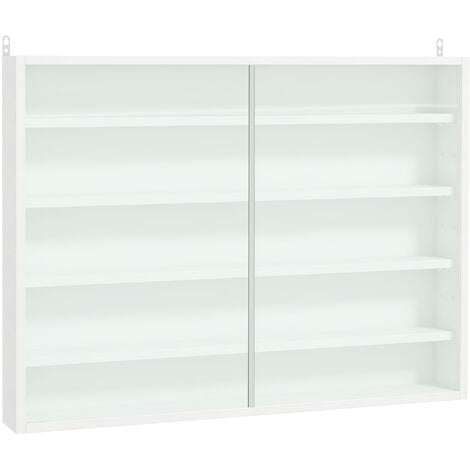 HOMCOM 5-Tier Wall Display Shelf Unit Cabinet w/ Shelves Glass Doors White