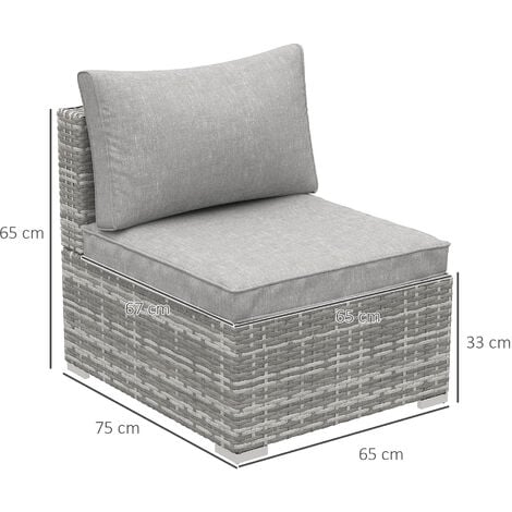 Outsunny Outdoor Garden Furniture Rattan Single Middle Sofa w/ Cushions Grey