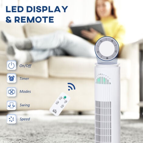 HOMCOM 30 Inch LED Tower Fan 70° Oscillation 3 Speed 3 Mode Remote Controller White