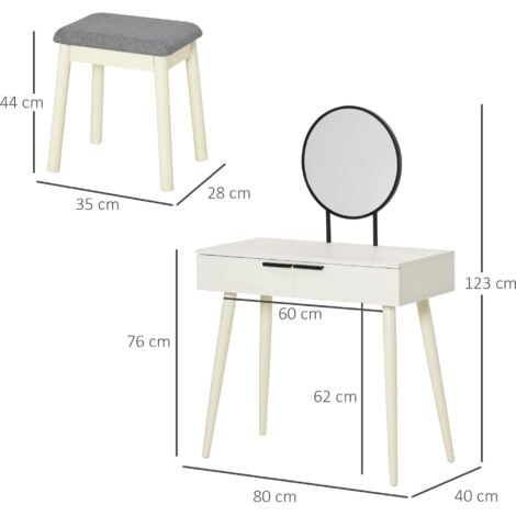 HOMCOM Dressing Table Vanity Set Make Up Desk with Mirror & Stool White