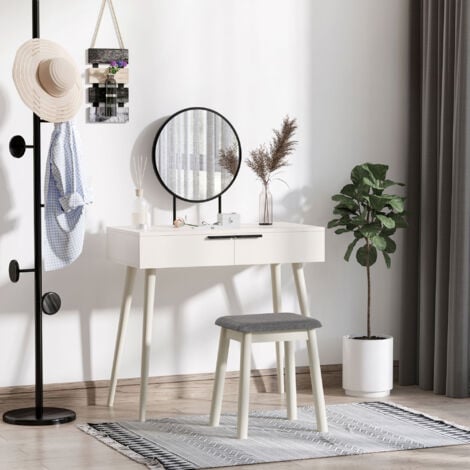 HOMCOM Dressing Table Vanity Set Make Up Desk with Mirror & Stool White