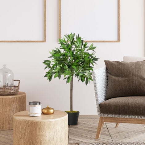 Outsunny Set Of 2 3FT/4FT Artificial Bay Laurel Topiary Fake Tree w/ Pot Indoor Outdoor 3FT